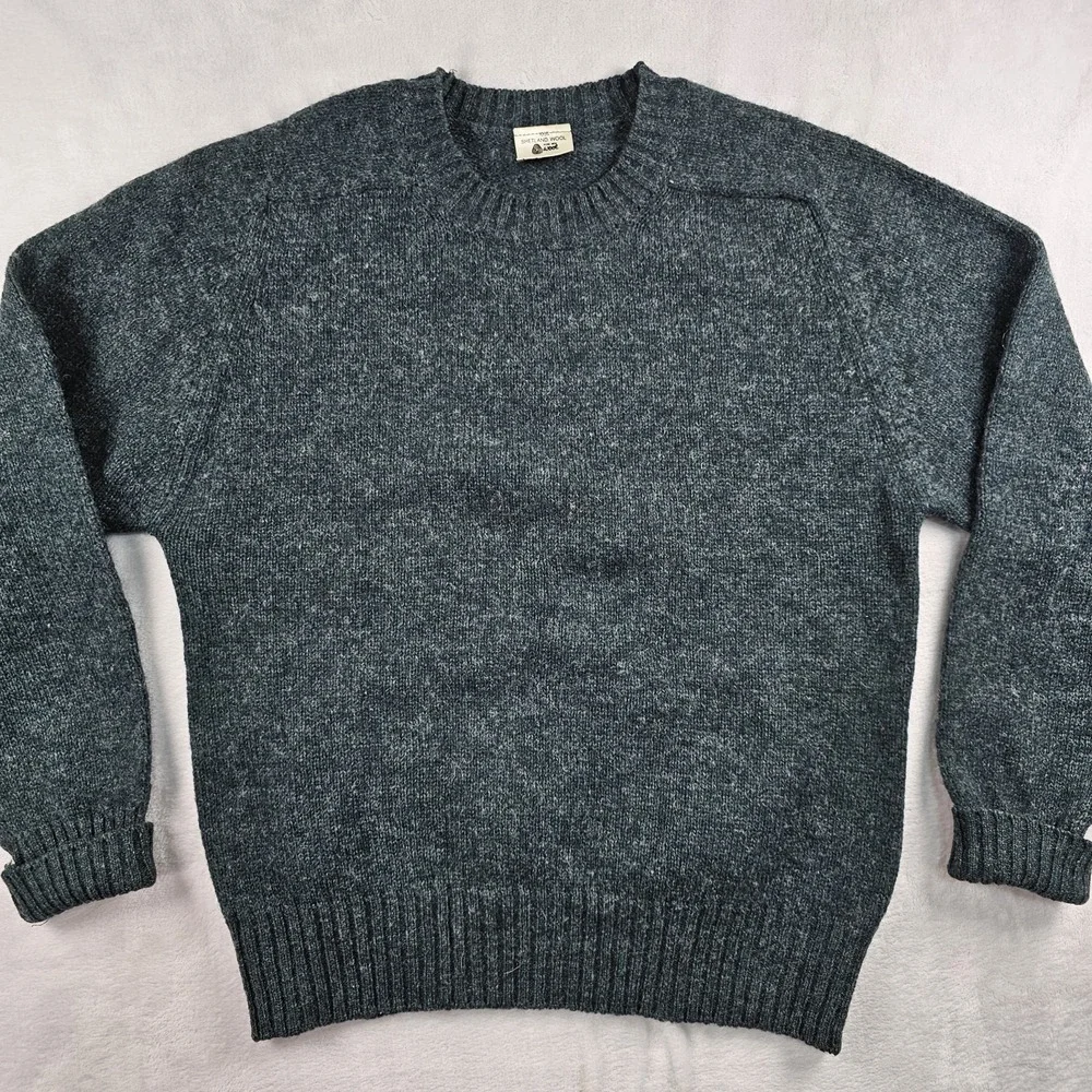 Vtg 100% Shetland Wool Knit Sweater Mens 42 Hunter Forest Green Marled Ireland